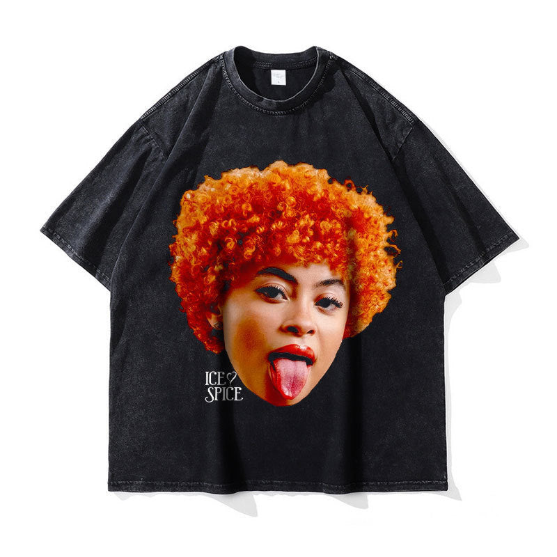 Big Face t Shirts Vintage Washed Hip Hop Rapper T-Shirt