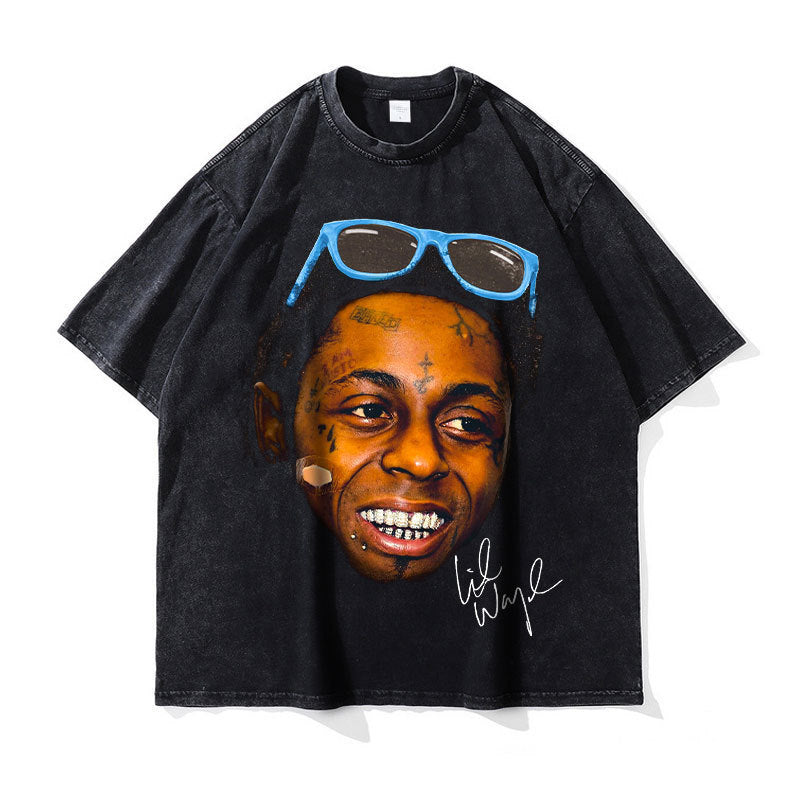 Big Face t Shirts Vintage Washed Hip Hop Rapper T-Shirt