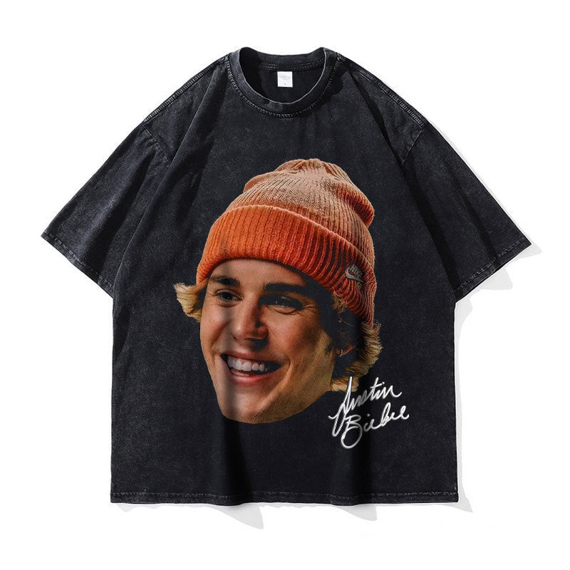 Big Face t Shirts Vintage Washed Hip Hop Rapper T-Shirt