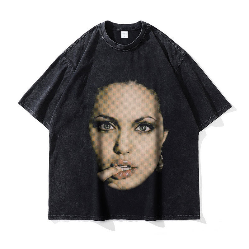 Big Face t Shirts Vintage Washed Hip Hop Rapper T-Shirt