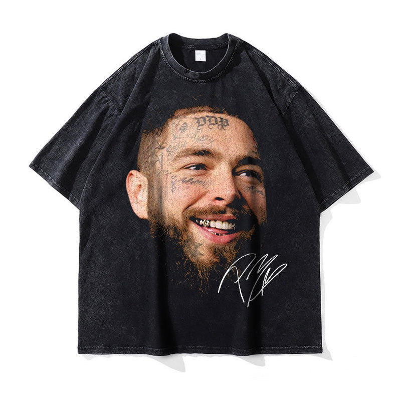 Big Face t Shirts Vintage Washed Hip Hop Rapper T-Shirt