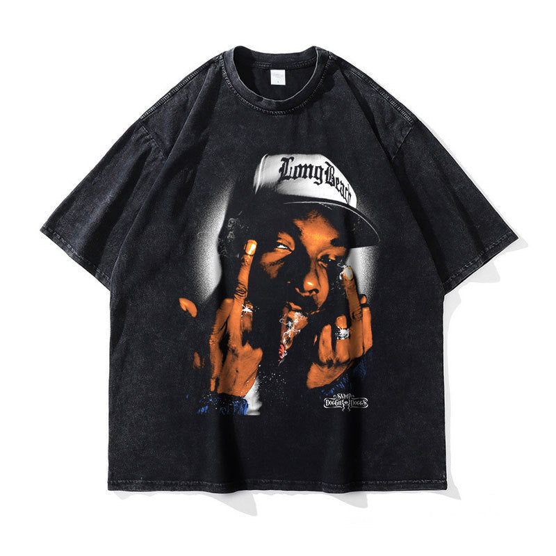 Big Face t Shirts Vintage Washed Hip Hop Rapper T-Shirt