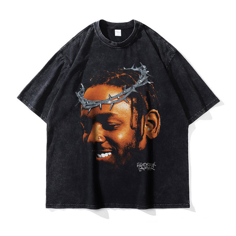 Big Face t Shirts Vintage Washed Hip Hop Rapper T-Shirt