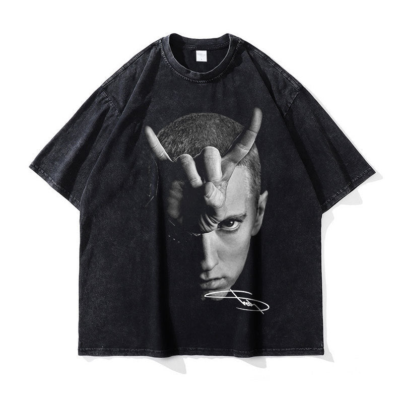 Big Face t Shirts Vintage Washed Hip Hop Rapper T-Shirt
