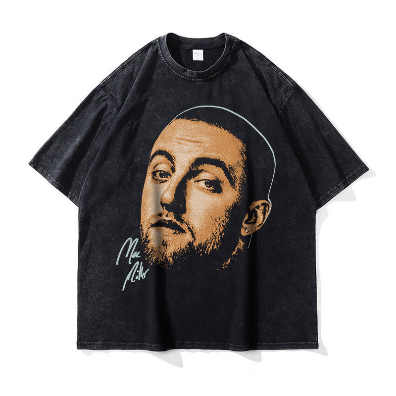 Big Face t Shirts Vintage Washed Hip Hop Rapper T-Shirt