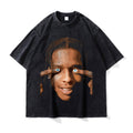 Big Face t Shirts Vintage Washed Hip Hop Rapper T-Shirt
