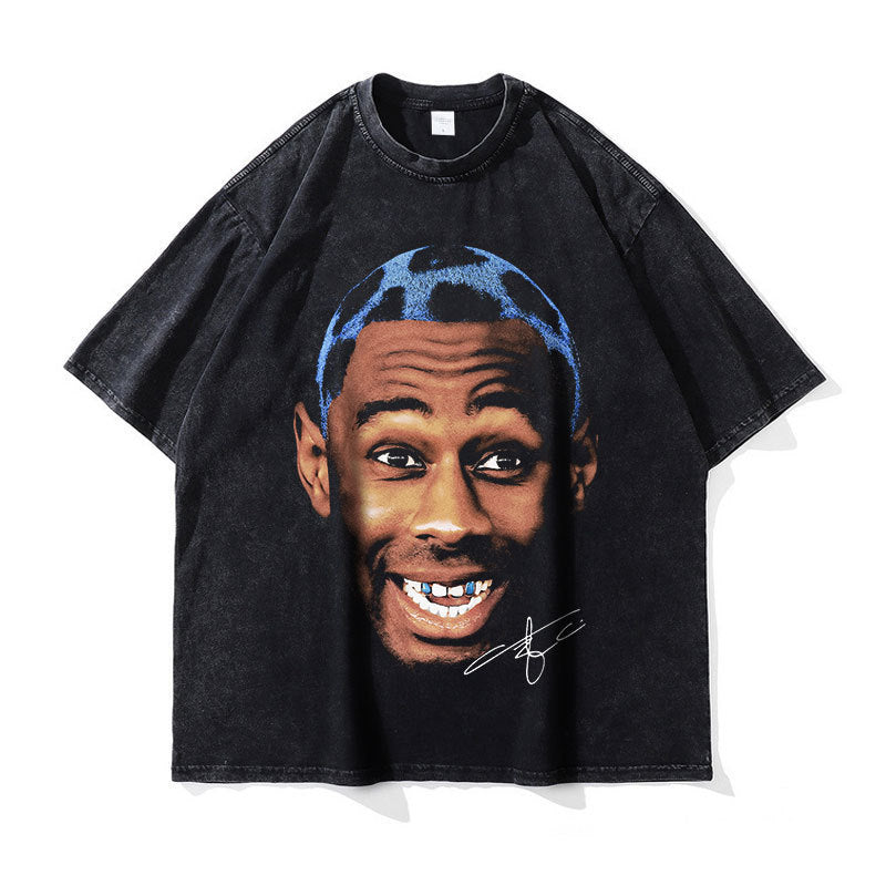 Big Face t Shirts Vintage Washed Hip Hop Rapper T-Shirt