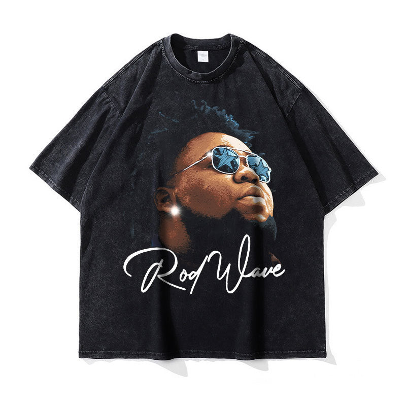 Big Face t Shirts Vintage Washed Hip Hop Rapper T-Shirt
