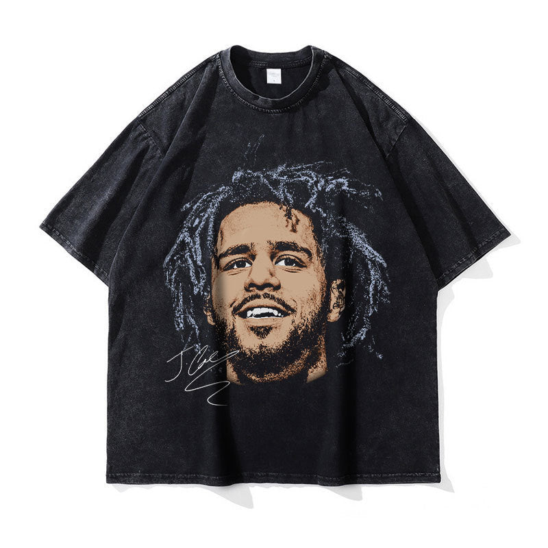 Big Face t Shirts Vintage Washed Hip Hop Rapper T-Shirt