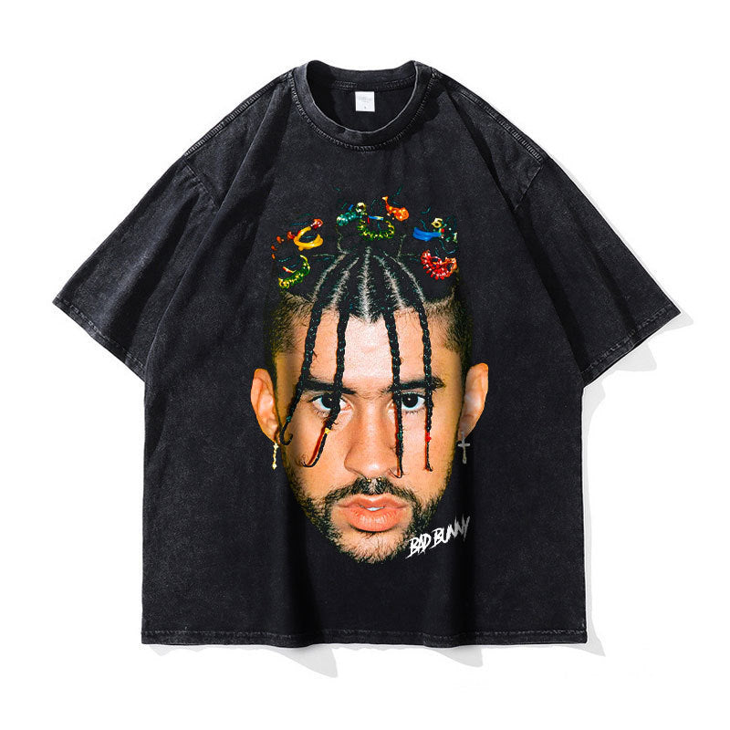 Big Face t Shirts Vintage Washed Hip Hop Rapper T-Shirt
