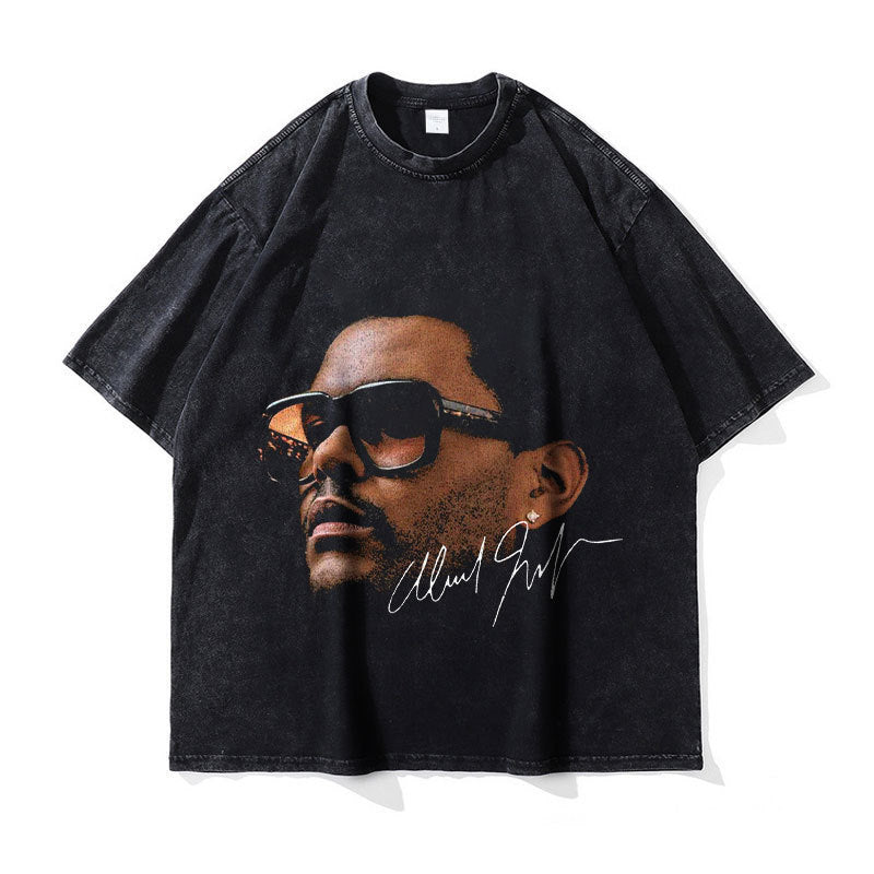 Big Face t Shirts Vintage Washed Hip Hop Rapper T-Shirt