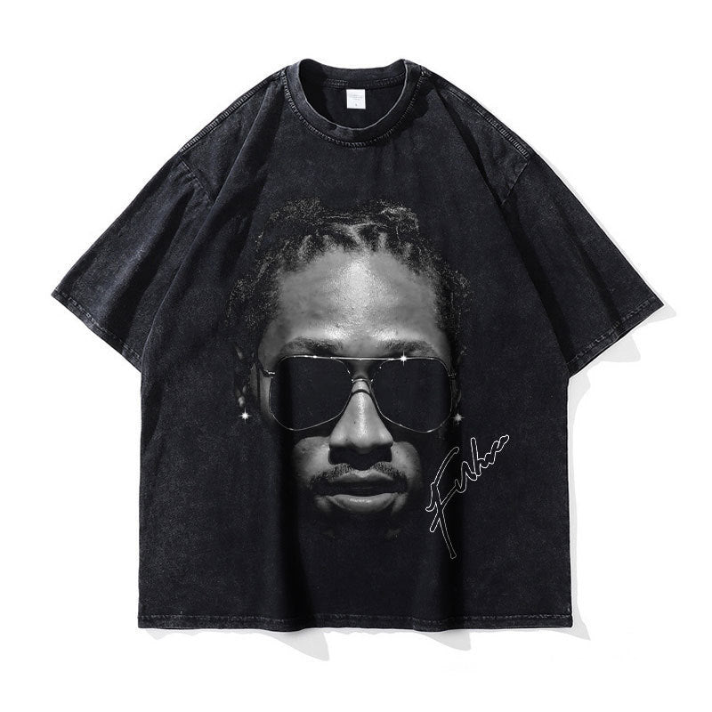 Big Face t Shirts Vintage Washed Hip Hop Rapper T-Shirt
