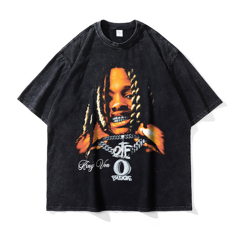 Big Face t Shirts Vintage Washed Hip Hop Rapper T-Shirt
