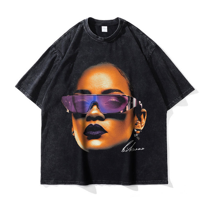 Big Face t Shirts Vintage Washed Hip Hop Rapper T-Shirt