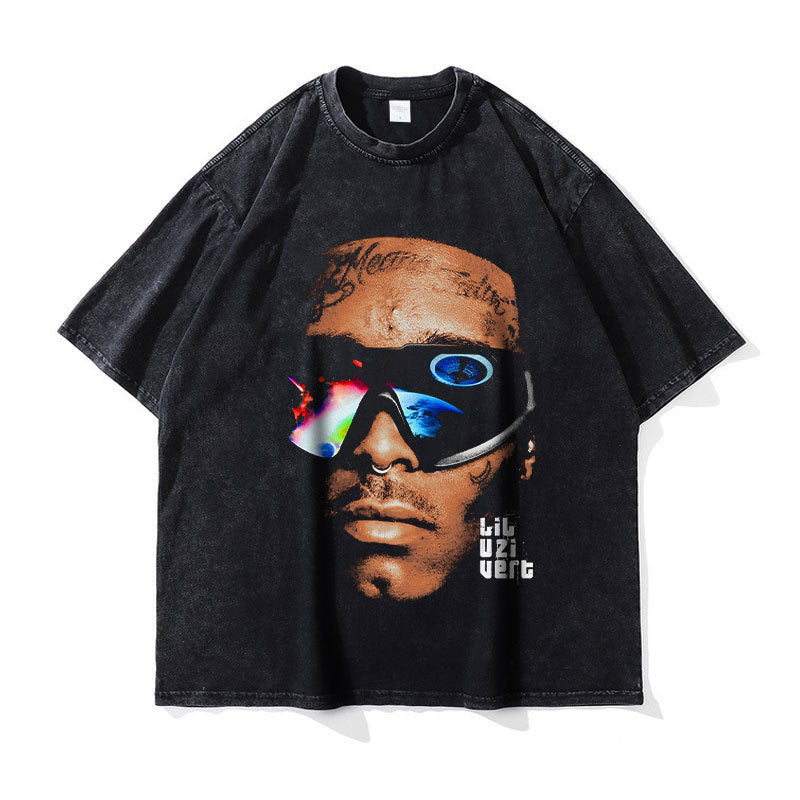 Big Face t Shirts Vintage Washed Hip Hop Rapper T-Shirt