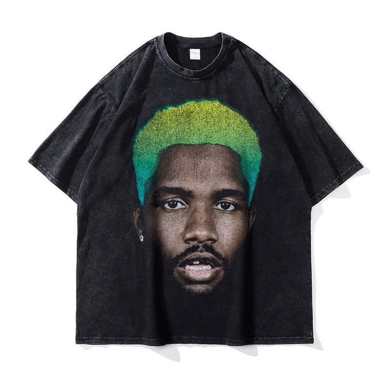 Big Face t Shirts Vintage Washed Hip Hop Rapper T-Shirt