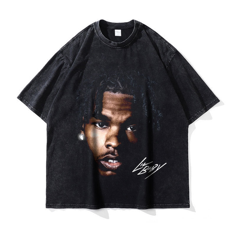 Big Face t Shirts Vintage Washed Hip Hop Rapper T-Shirt