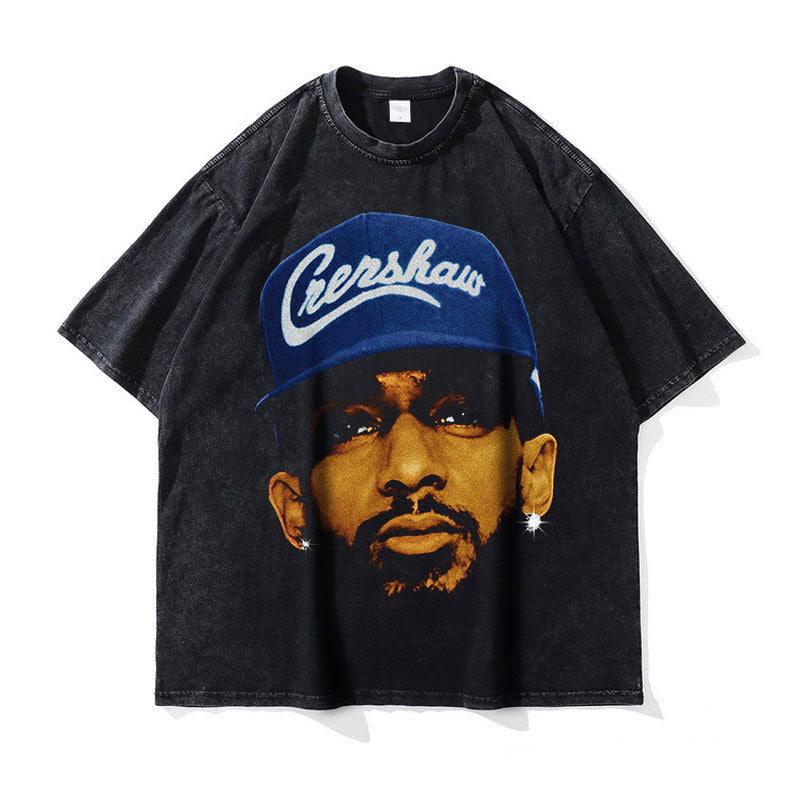 Big Face t Shirts Vintage Washed Hip Hop Rapper T-Shirt