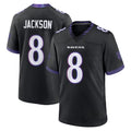 Kiarac B.Ravens #8 Lamar Jackson Player Black Home Game Stitched Jerseys