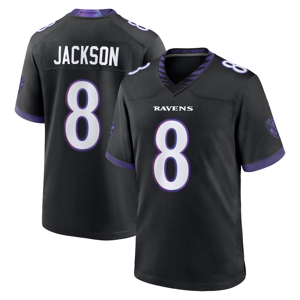 Kiarac B.Ravens #8 Lamar Jackson Player Black Home Game Stitched Jerseys