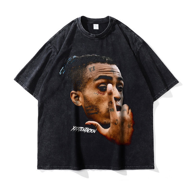 Big Face t Shirts Vintage Washed Hip Hop Rapper T-Shirt