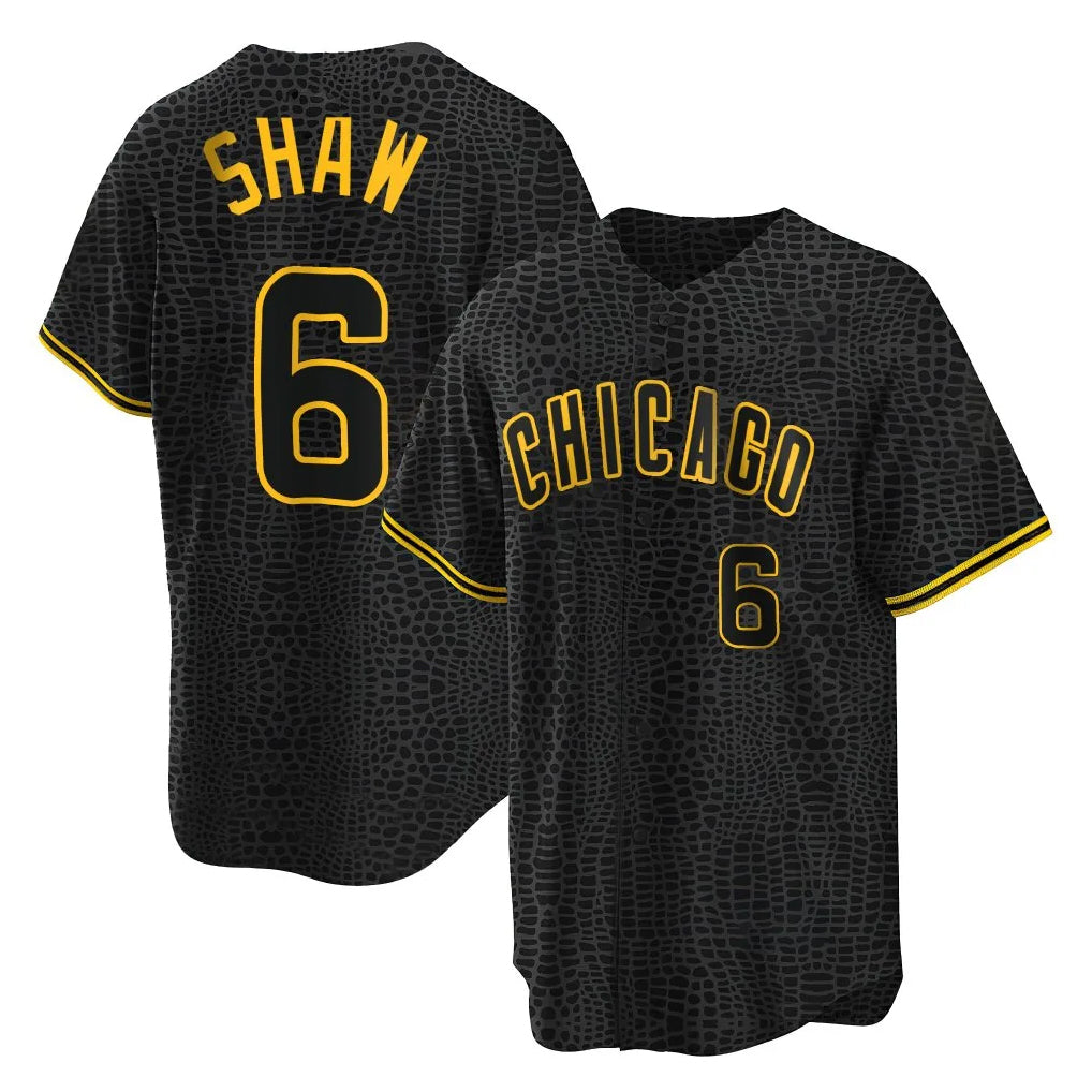 kiarac C.Cubs #6 Matt Shaw Player Black Snake Skin City Game Stitched Jerseys