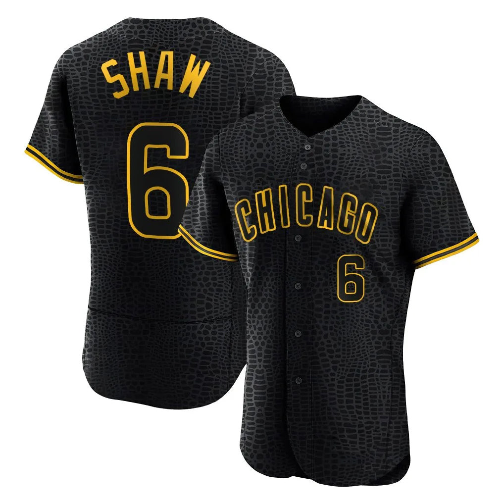 kiarac C.Cubs #6 Matt Shaw Player Black Snake Skin City Limited Elite Home Game Stitched Jerseys