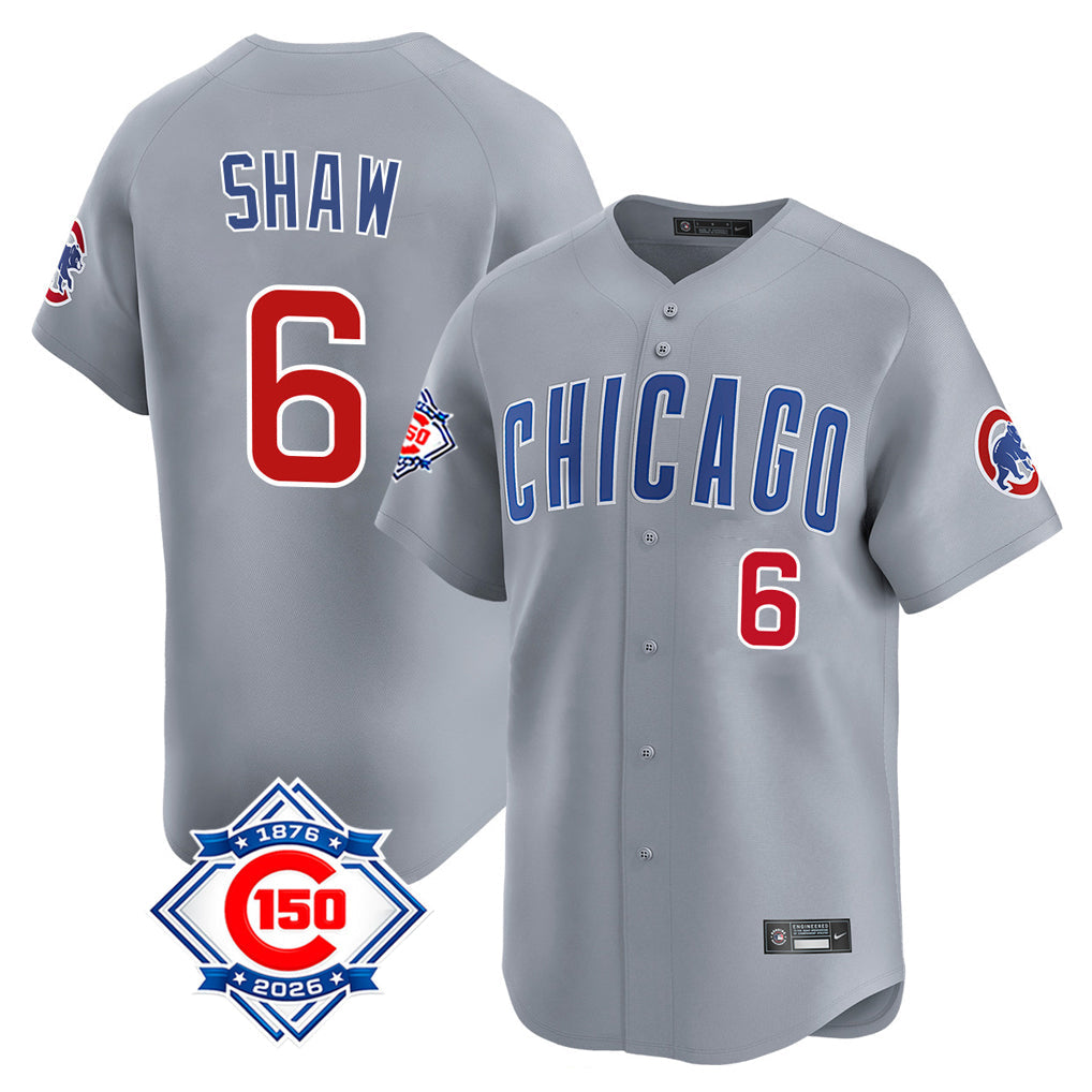 kiarac C.Cubs #6 Matt Shaw Player Gray Road 150th Anniversary Limited Home Stitched Jerseys