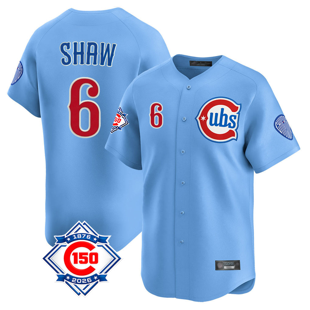 kiarac C.Cubs #6 Matt Shaw Player Light Blue 150th Anniversary Limited Home Stitched Jerseys