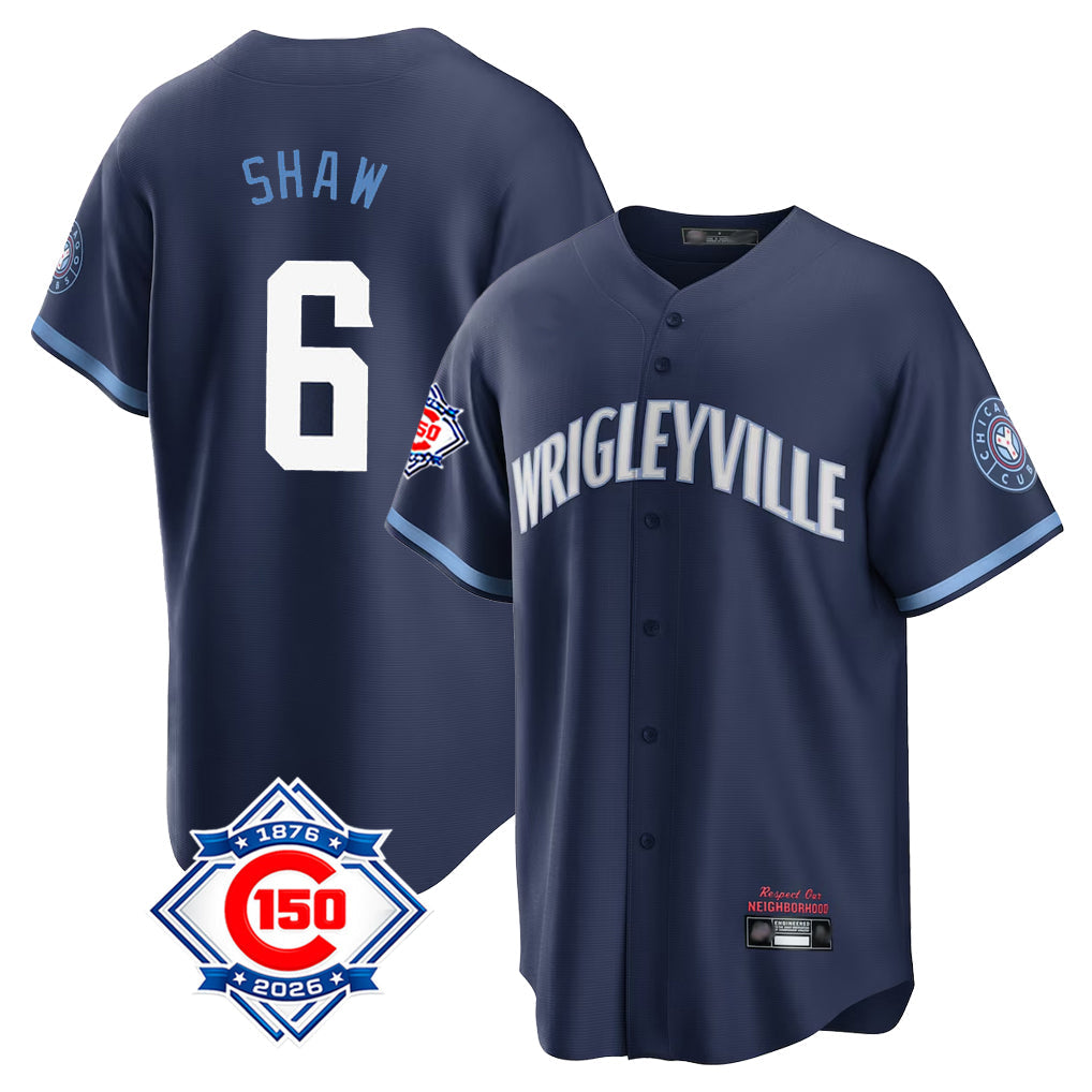 kiarac C.Cubs #6 Matt Shaw Player Navy 150th Anniversary City Connect Home Game Stitched Jerseys