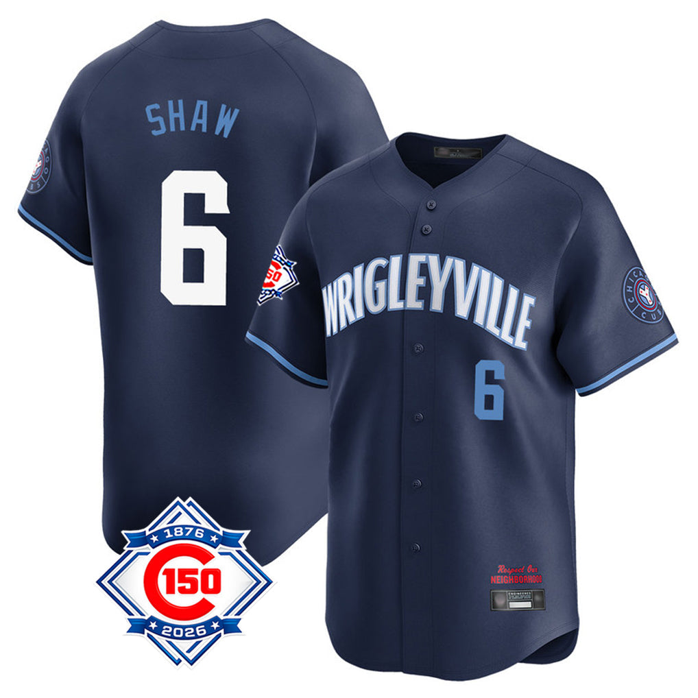 kiarac C.Cubs #6 Matt Shaw Player Navy City Connect 150th Anniversary Limited Home Stitched Jerseys
