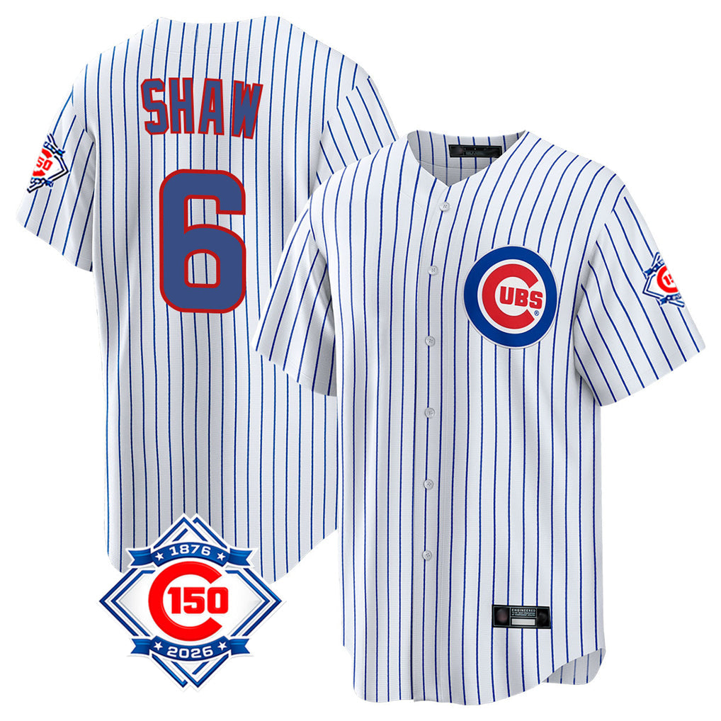 kiarac C.Cubs #6 Matt Shaw Player White 150th Anniversary Home Game Stitched Jerseys