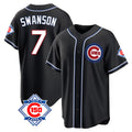kiarac C.Cubs #7 Dansby Swanson Player Black Fashion Out 150th Anniversary Game Stitched Jerseys
