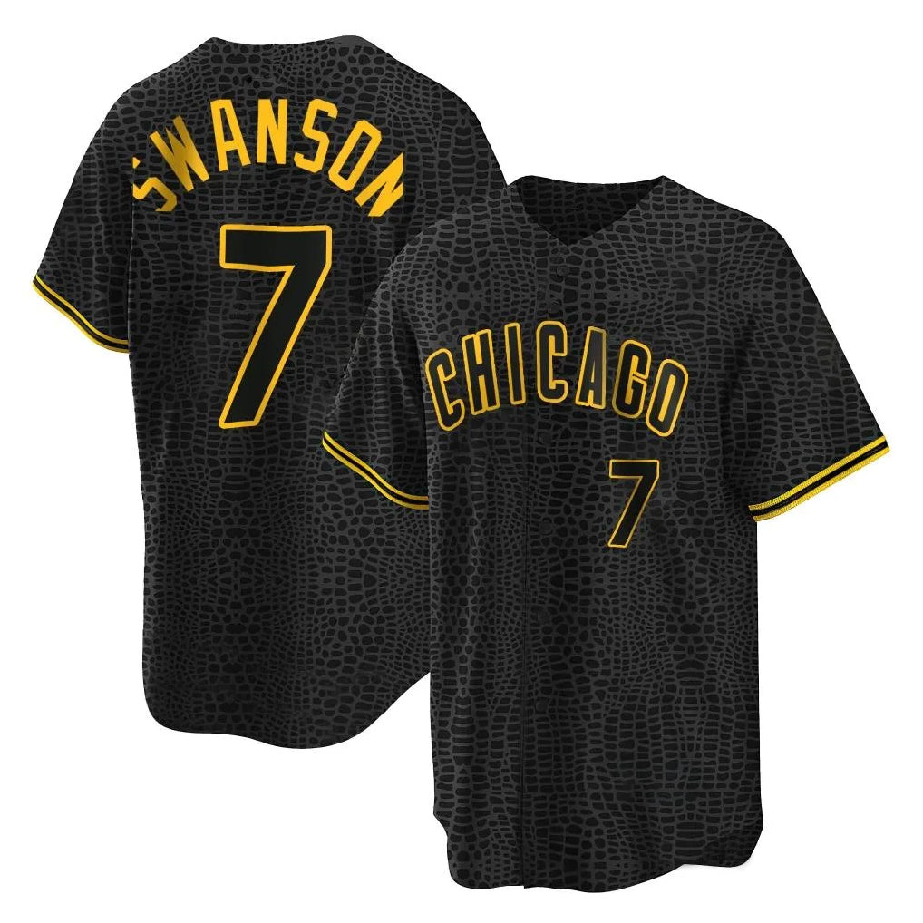 kiarac C.Cubs #7 Dansby Swanson Player Black Snake Skin City Game Stitched Jerseys