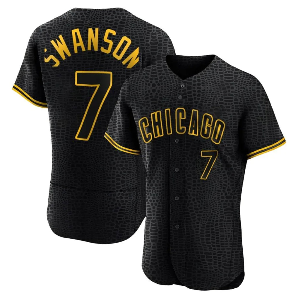kiarac C.Cubs #7 Dansby Swanson Player Black Snake Skin City Limited Elite Home Game Stitched Jerseys