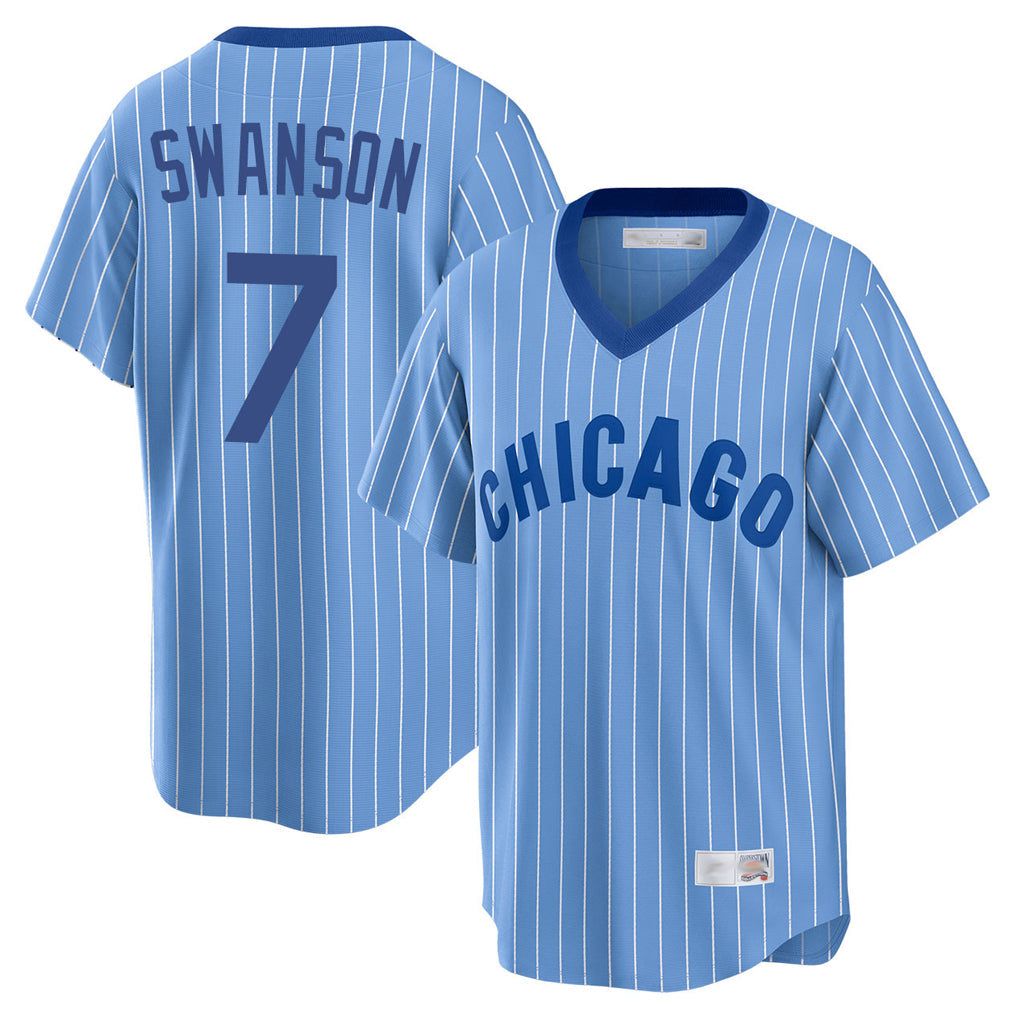 kiarac C.Cubs #7 Dansby Swanson Player Blue T-shirt Cooperstown Collection Limited Stitched Jerseys