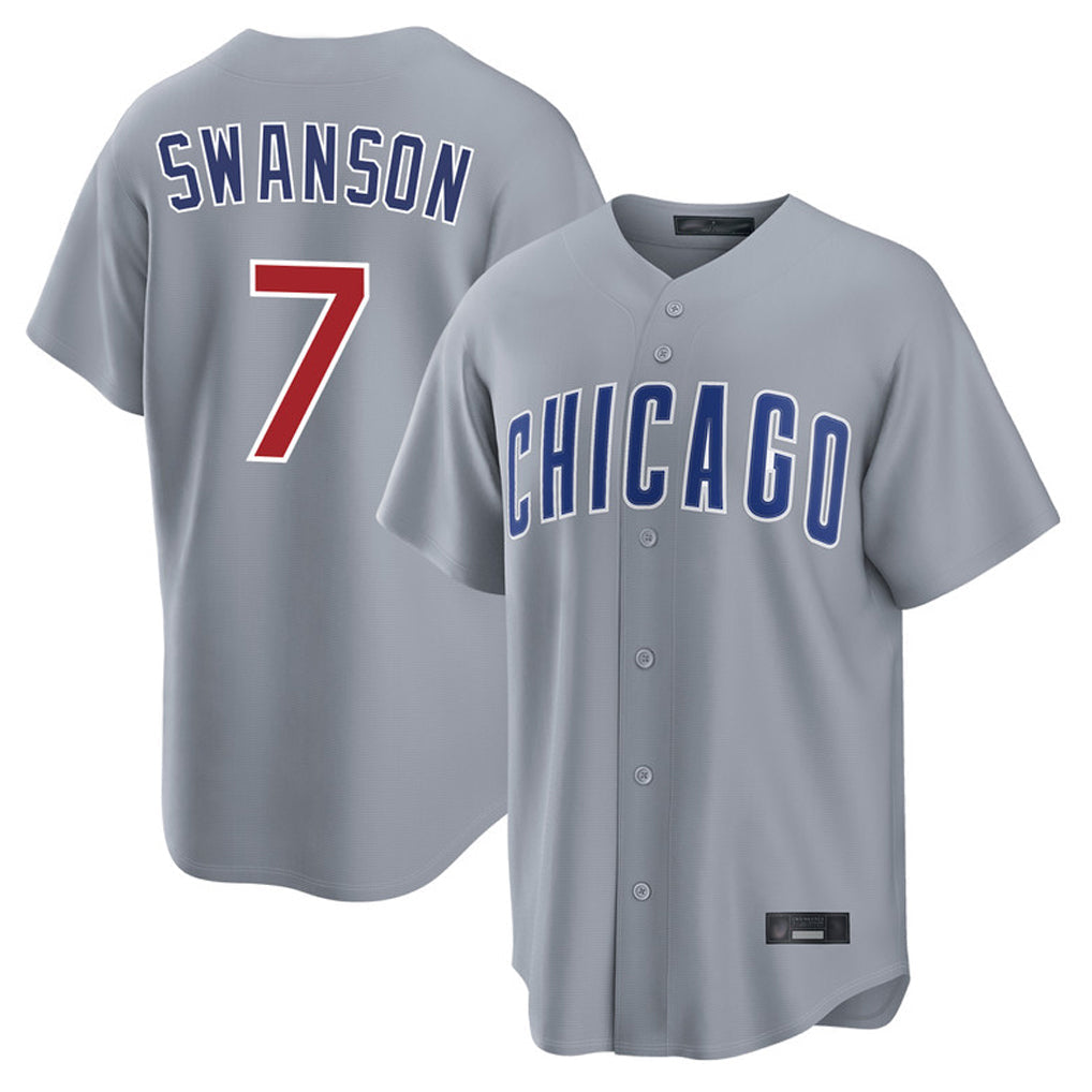 kiarac C.Cubs #7 Dansby Swanson Player Gray Home Game Stitched Jerseys