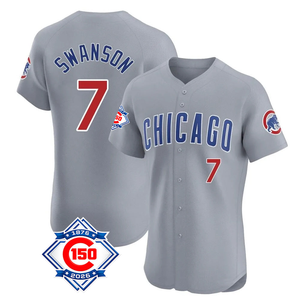 kiarac C.Cubs #7 Dansby Swanson Player Gray Road 150th Anniversary Limited Elite Home Stitched Jerseys