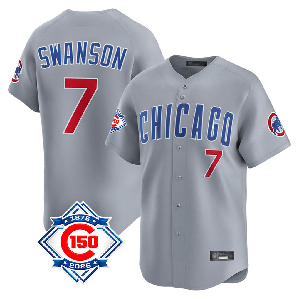 kiarac C.Cubs #7 Dansby Swanson Player Gray Road 150th Anniversary Limited Home Stitched Jerseys