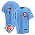 kiarac C.Cubs #7 Dansby Swanson Player Light Blue 150th Anniversary Home Game Stitched Jerseys