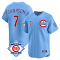 kiarac C.Cubs #7 Dansby Swanson Player Light Blue 150th Anniversary Limited Home Stitched Jerseys
