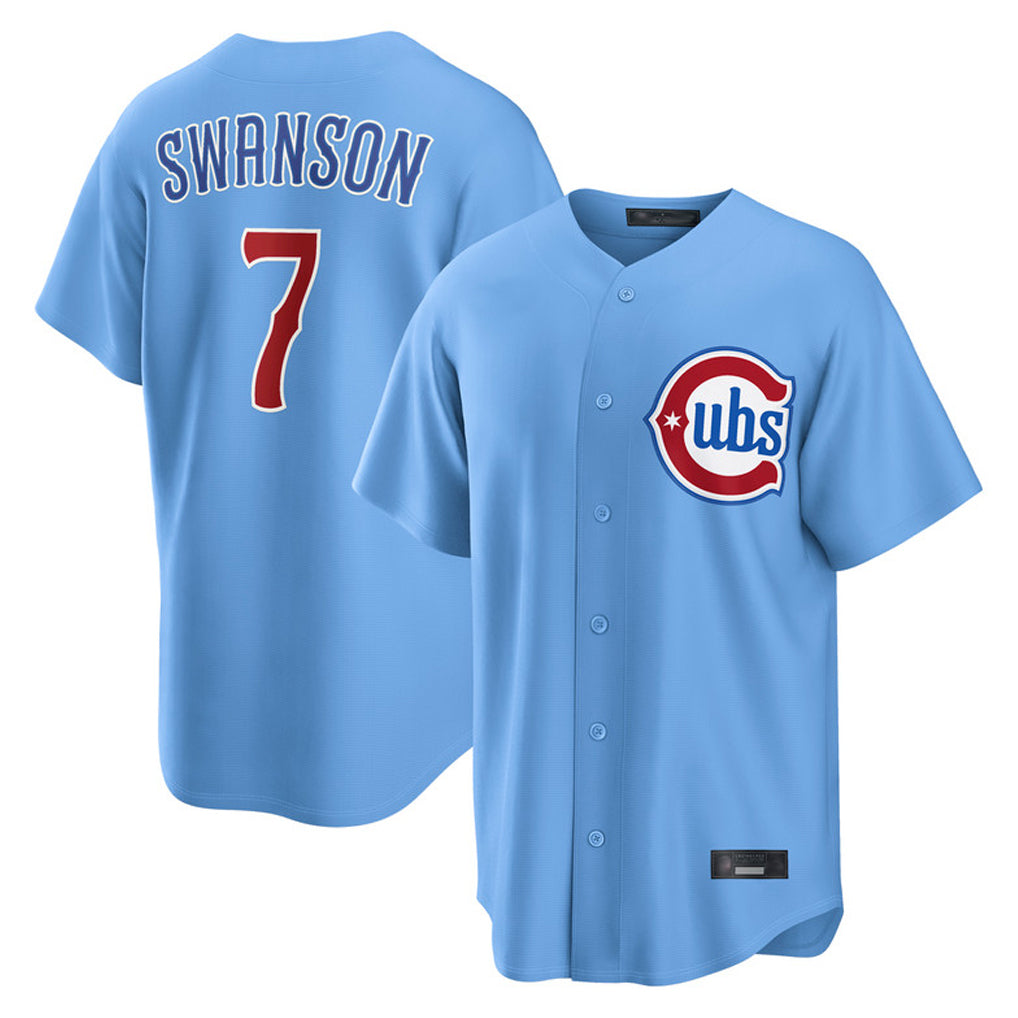 kiarac C.Cubs #7 Dansby Swanson Player Light Blue Home Game Stitched Jerseys