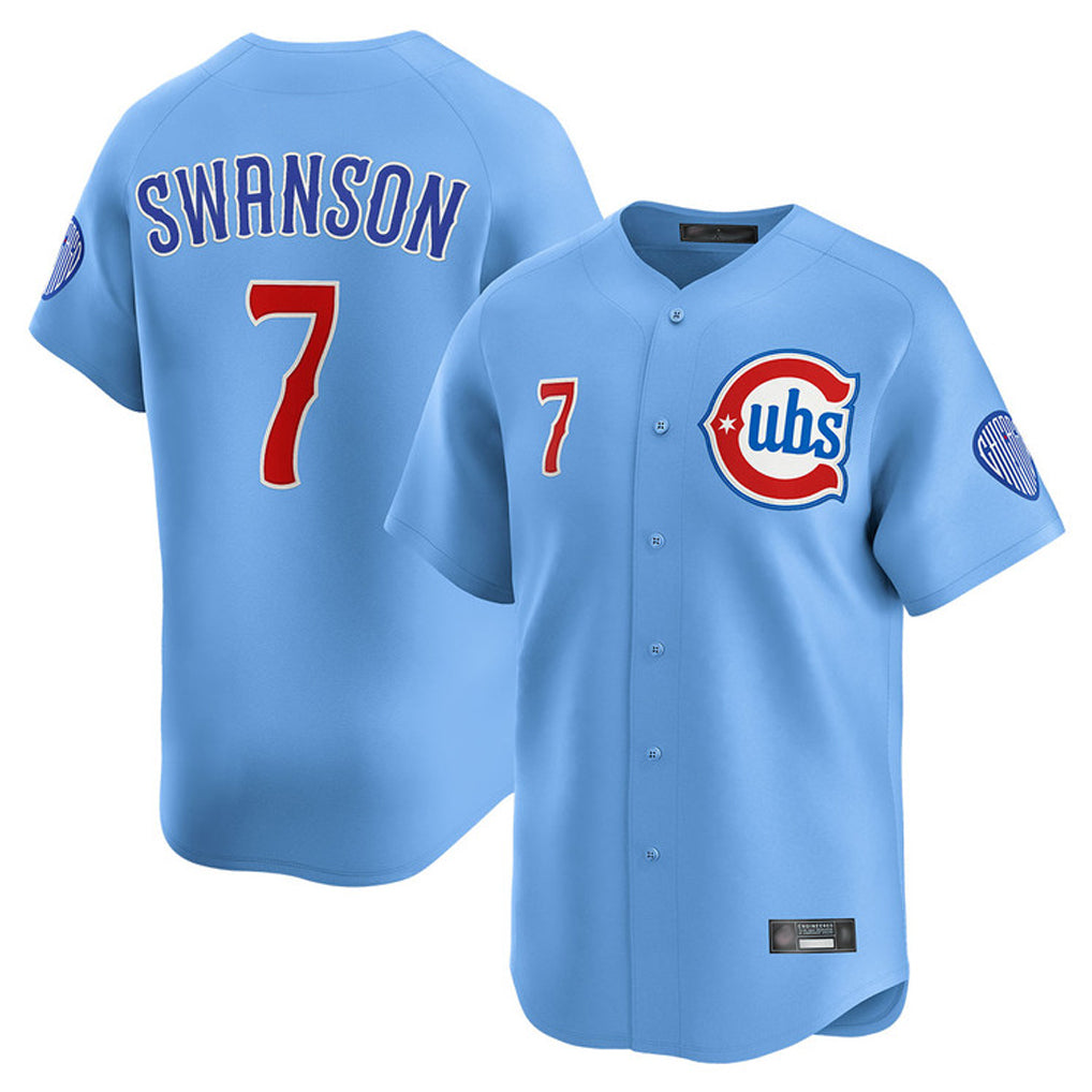 kiarac C.Cubs #7 Dansby Swanson Player Light Blue Limited Home Stitched Jerseys