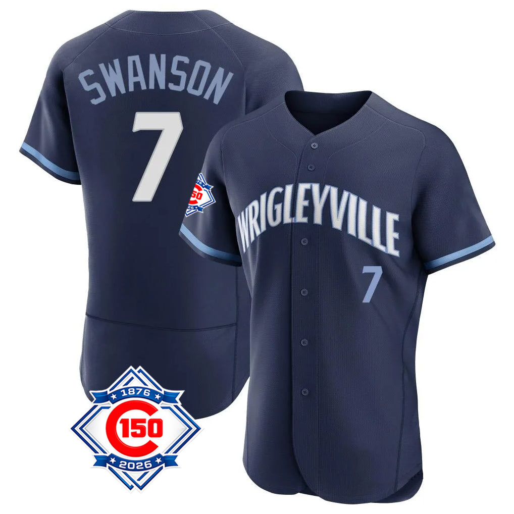 kiarac C.Cubs #7 Dansby Swanson Player Navy City Connect 150th Anniversary Limited Elite Home Stitched Jerseys