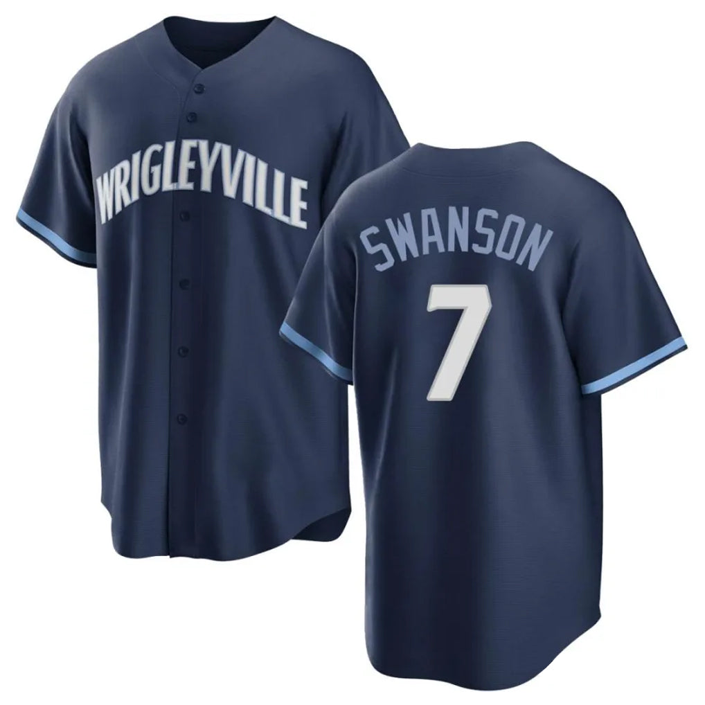 kiarac C.Cubs #7 Dansby Swanson Player Navy City Connect Home Game Stitched Jerseys
