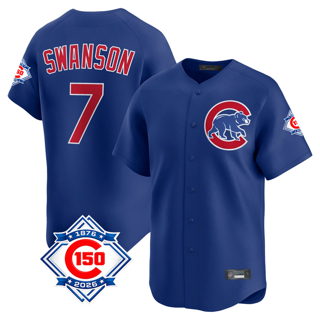 kiarac C.Cubs #7 Dansby Swanson Player Royal 150th Anniversary Limited Home Stitched Jerseys