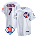 kiarac C.Cubs #7 Dansby Swanson Player White 150th Anniversary Game Home Stitched Jerseys