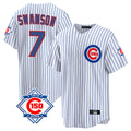 kiarac C.Cubs #7 Dansby Swanson Player White 150th Anniversary Home Game Stitched Jerseys