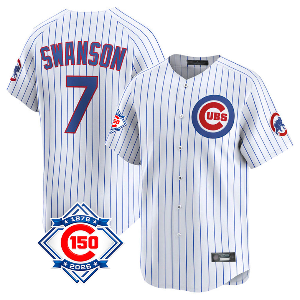 kiarac C.Cubs #7 Dansby Swanson Player White 150th Anniversary Limited Home Game Stitched Jerseys