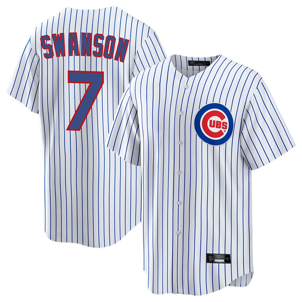 kiarac C.Cubs #7 Dansby Swanson Player White Home Game Stitched Jerseys